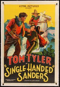 2s540 SINGLE-HANDED SANDERS linen 1sh R30s cool stone litho of cowboy Tom Tyler on horse & in brawl