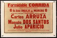 2s217 FORMIDABLE CORRIDA linen Spanish 28x44 bullfight poster '50s plus Running of the Bulls!