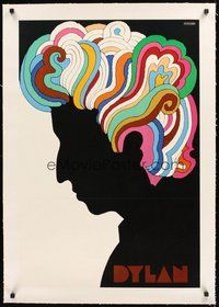 2s221 DYLAN linen 22x33 record album poster '67 colorful silhouette art of Bob by Milton Glaser!