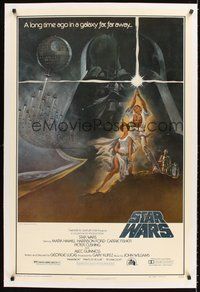 2s545 STAR WARS linen style A 1sh '77 George Lucas classic sci-fi epic, great art by Tom Jung!