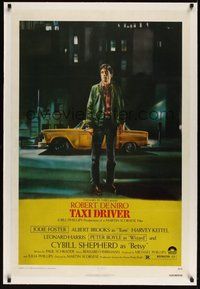 2s560 TAXI DRIVER linen 1sh '76 classic art of Robert De Niro by cab, directed by Martin Scorsese!