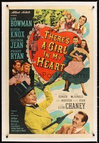 2s563 THERE'S A GIRL IN MY HEART linen 1sh '49 Elyse Knox, Gloria Jean, Peggy Ryan, Lon Chaney Jr.!