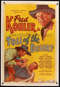 2s575 TOLL OF THE DESERT linen 1sh '35 artwork of cowboy Fred Kohler Jr. in struggle with bad guy!