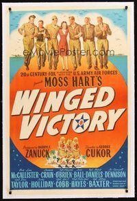 2s595 WINGED VICTORY linen 1sh '44 Judy Holliday, WWII propaganda, cool image of soldiers with girl!