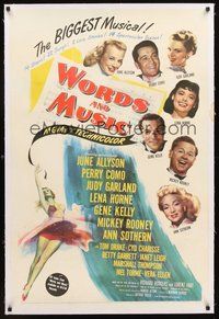 2s600 WORDS & MUSIC linen 1sh '49 Judy Garland, Lena Horne & musical all-stars, Rodgers & Hart bio!
