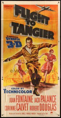 2t015 FLIGHT TO TANGIER 3sh '53 Joan Fontaine & Jack Palance in new perfected Dynoptic 3-D!