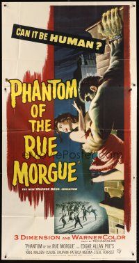 2t016 PHANTOM OF THE RUE MORGUE 3sh '54 3-D, different art of monstrous man attacking sexy girl!