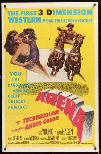 2t018 ARENA 1sh '53 Gig Young, Jean Hagen, Polly Bergen, cool art from first 3-D western!