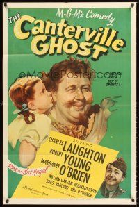2t048 CANTERVILLE GHOST 1sh '44 Margaret O'Brien kissing long dead Charles Laughton, Robert Young!