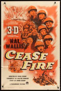 2t021 CEASE FIRE 1sh '53 Hal Wallis, cool 3-D artwork of Korean War soldiers!