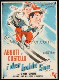 2t290 HIT THE ICE Danish '47 cool Wenzel art of wacky Abbott & Costello skiing!