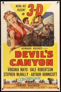 2t022 DEVIL'S CANYON 1sh '53 Dale Robertson, artwork of sexy 3-D Virginia Mayo reaching out!