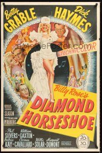 2t050 DIAMOND HORSESHOE 1sh '45 sexiest stone litho of dancer Betty Grable in skimpy outfit!