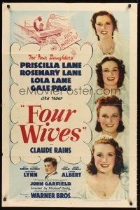 2t055 FOUR WIVES 1sh '39 portrait images of the pretty Lane Sisters & Gale Page + John Garfield!