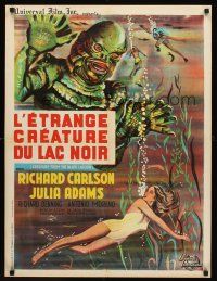 2t471 CREATURE FROM THE BLACK LAGOON French 23x32 R62 art of monster & Julia Adams!