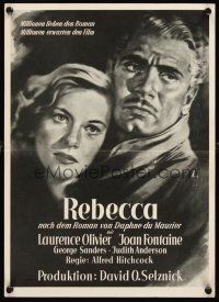 2t315 REBECCA German 12x19 '51 Alfred Hitchcock, Atter art of Laurence Olivier & Joan Fontaine!