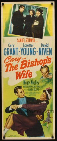 2t219 BISHOP'S WIFE insert '47 art & image of Cary Grant, Loretta Young & priest David Niven!