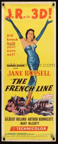 2t012 FRENCH LINE insert '54 3-D, Howard Hughes, art of sexy Jane Russell with arms outstretched!