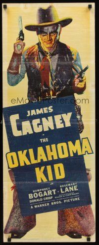 2t227 OKLAHOMA KID insert '39 fantastic full-length art of cowboy James Cagney holding two guns!