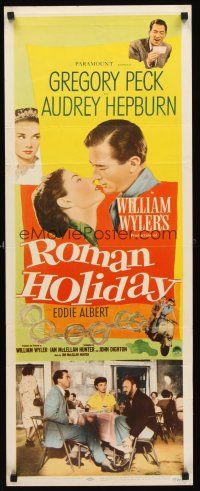 2t228 ROMAN HOLIDAY insert '53 Audrey Hepburn, Gregory Peck kicks Eddie Albert under table!
