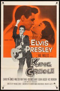 2t066 KING CREOLE 1sh '58 great image of Elvis Presley with guitar & sexy Carolyn Jones!