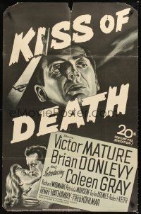 2t068 KISS OF DEATH 1sh '47 really cool stone litho of Victor Mature, film noir classic!