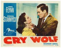 2t118 CRY WOLF LC '47 close up of angry Errol Flynn choking Barbara Stanwyck!