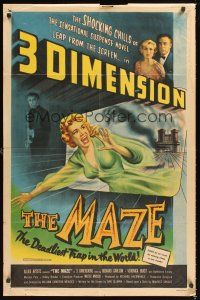 2t031 MAZE 1sh '53 William Cameron Menzies, great 3-D image of screaming girl reaching off screen!