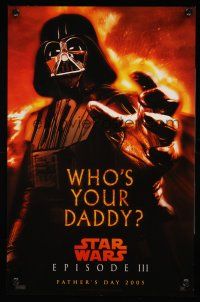 2t212 REVENGE OF THE SITH teaser mini poster '05 Star Wars Episode III, who's your daddy, Vader!