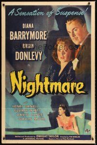 2t072 NIGHTMARE 1sh '42 Diana Barrymore & Brian Donlevy in a sensation of suspense!