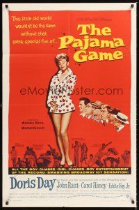2t073 PAJAMA GAME 1sh '57 sexy full-length image of Doris Day, who chases boys!