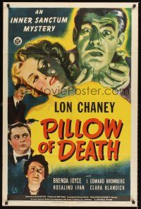 2t074 PILLOW OF DEATH 1sh '45 spooky art of Lon Chaney Jr, Universal mystery thriller!
