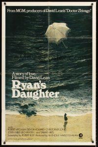 2t079 RYAN'S DAUGHTER int'l 1sh '70 David Lean, art of Sarah Miles on beach + umbrella by Lesser!