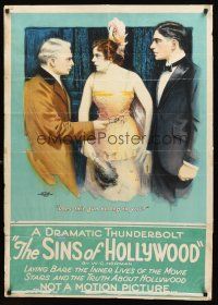 2t204 SINS OF HOLLYWOOD stage play 1sh '20s dramatic stone litho art, does this gun belong to you?!