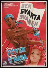2t295 BLACK SWAN Swedish '43 Aberg art of swashbuckler Tyrone Power & Maureen O'Hara!