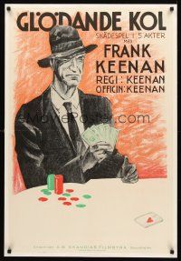 2t298 SMOLDERING EMBERS Swedish 23x35 '21 great art of Frank Keenan gambling & betting it all on cards!