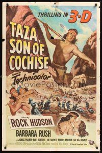 2t036 TAZA SON OF COCHISE 1sh '54 art of Rock Hudson in the title role, Barbara Rush, 3-D!