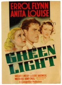 2t180 GREEN LIGHT mini WC '37 art of Errol Flynn between Anita Louise & Margaret Lindsay!