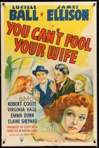 2t090 YOU CAN'T FOOL YOUR WIFE style A 1sh '40 art of pretty redhead Lucille Ball & James Ellison!