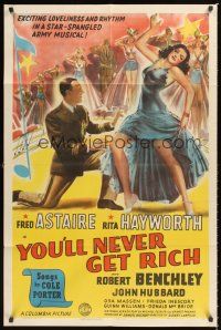 2t092 YOU'LL NEVER GET RICH style A 1sh '41 art of Fred Astaire kneeling before sexy Rita Hayworth!