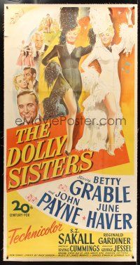 2w277 DOLLY SISTERS linen 3sh '45 stone litho of sexy entertainers Betty Grable & June Haver!