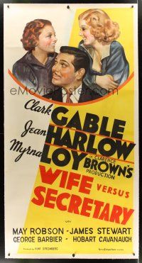 2w302 WIFE VERSUS SECRETARY linen 3sh '36 art of Clark Gable between Jean Harlow & Myrna Loy!