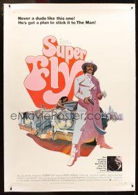2w235 SUPER FLY linen 40x60 '72 great artwork of Ron O'Neal with car & girl sticking it to The Man!