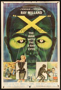 2w211 X: THE MAN WITH THE X-RAY EYES 40x60 '63 Ray Milland strips souls & bodies, cool sci-fi art!
