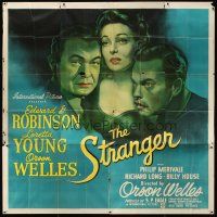 2w308 STRANGER 6sh '46 cool close up artwork of Orson Welles, Edward G. Robinson & Loretta Young!