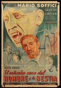2w357 STRANGE CASE OF THE MAN & THE BEAST Argentinean '51 Ana Maria Campoy, wild Raf horror art!