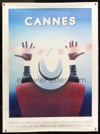 2w250 CANNES linen signed French 1p '04 by artist Razzia, art of man holding film strip!