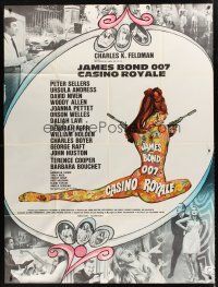 2w120 CASINO ROYALE French 1p '67 Bond spy spoof, sexy psychedelic Kerfyser art + photo montage!