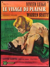 2w165 ROMAN SPRING OF MRS. STONE French 1p '62 art of Beatty about to kiss Leigh by Jean Mascii!