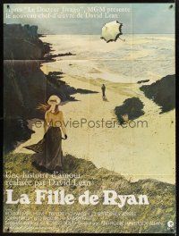 2w166 RYAN'S DAUGHTER French 1p '70 David Lean, art of Sarah Miles on beach + umbrella by Lesser!